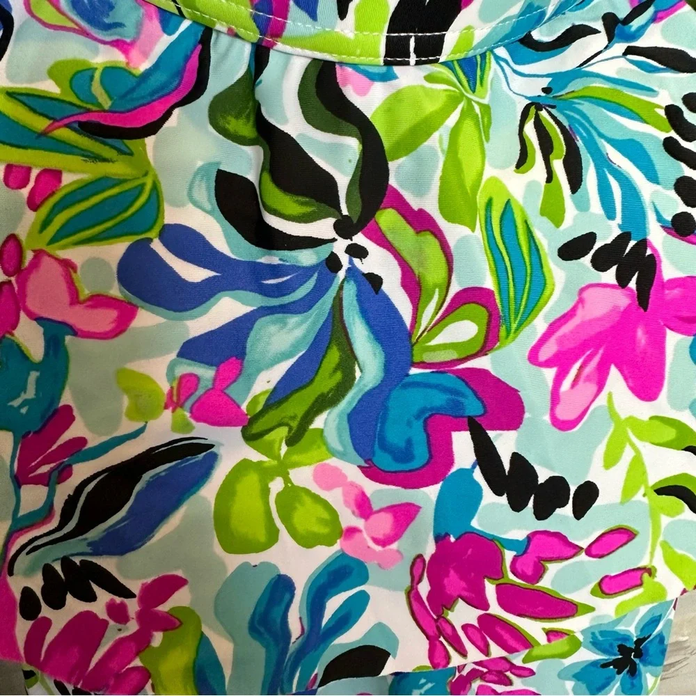 Caribbean Joe tiered bandeau 1 piece swimsuit removable straps floral Small NWT